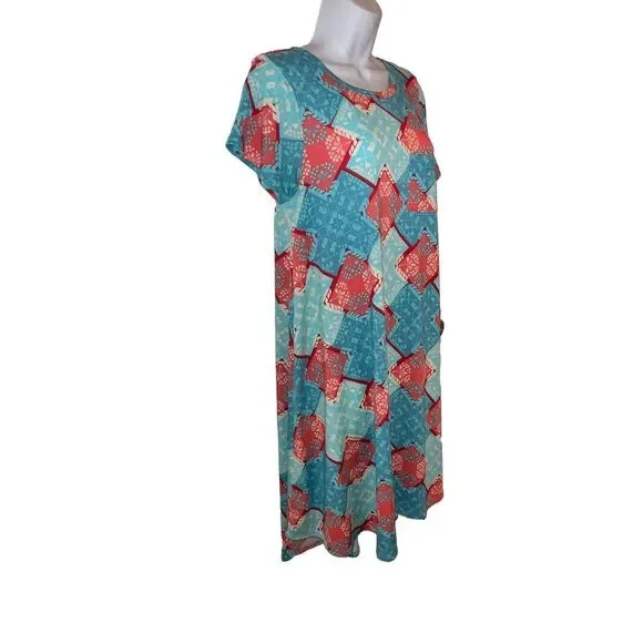 Women's LuLaRoe Dress, XS, Teal & Coral - Picture 3 of 5